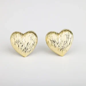 Brushed satin-metal heart earrings with a soft textured finish, Alkimia Charms jewelry