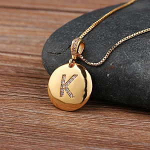 Gold-tone CZ initial pendant necklace with A–Z letters, Alkimia Charms jewelry